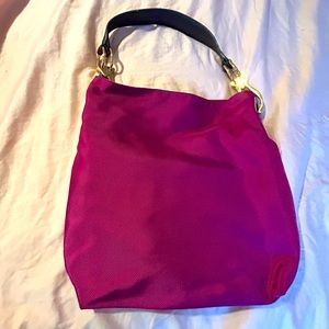 Fuchsia hobo bag w/ brown leather strap